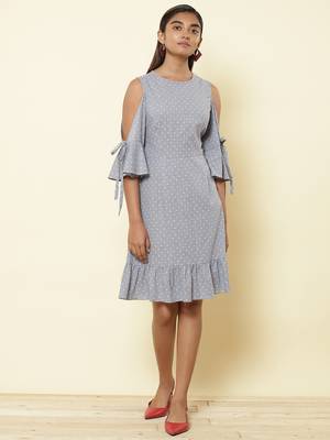 Round Neck Half Sleeves Solid Short Dress 1