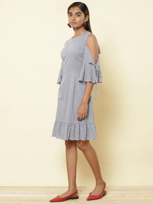 Round Neck Half Sleeves Solid Short Dress 2