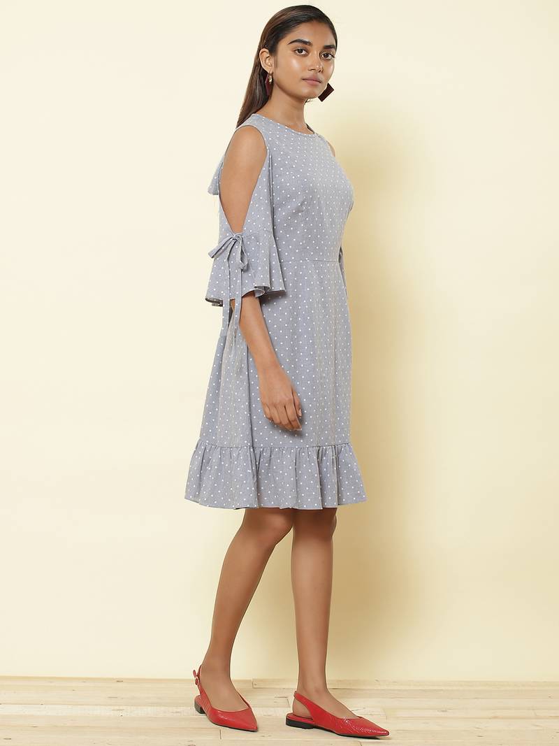 Round Neck Half Sleeves Solid Short Dress