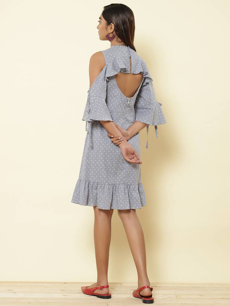 Round Neck Half Sleeves Solid Short Dress