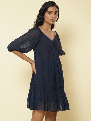 Sweetheart Neck 3/4Th Sleeves Solid Short Dress 4