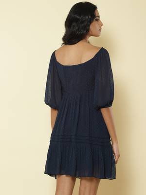 Sweetheart Neck 3/4Th Sleeves Solid Short Dress 5