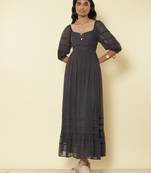 Sweetheart Neck Half Sleeves Solid Long Dress