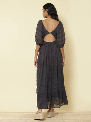 Sweetheart Neck Half Sleeves Solid Long Dress 5