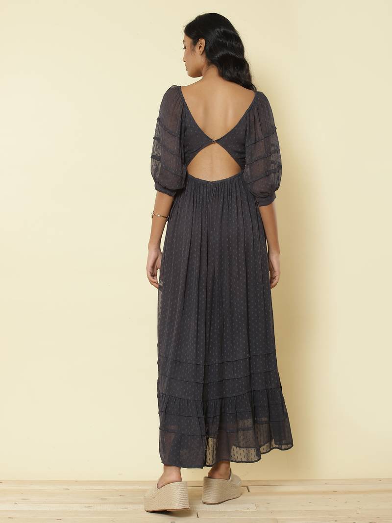 Sweetheart Neck Half Sleeves Solid Long Dress