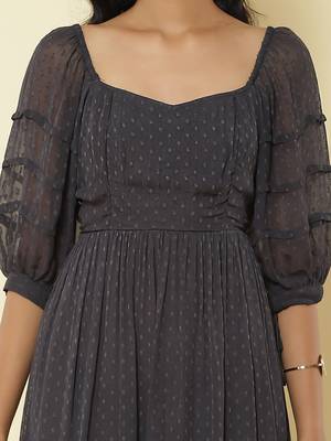 Sweetheart Neck Half Sleeves Solid Long Dress 6
