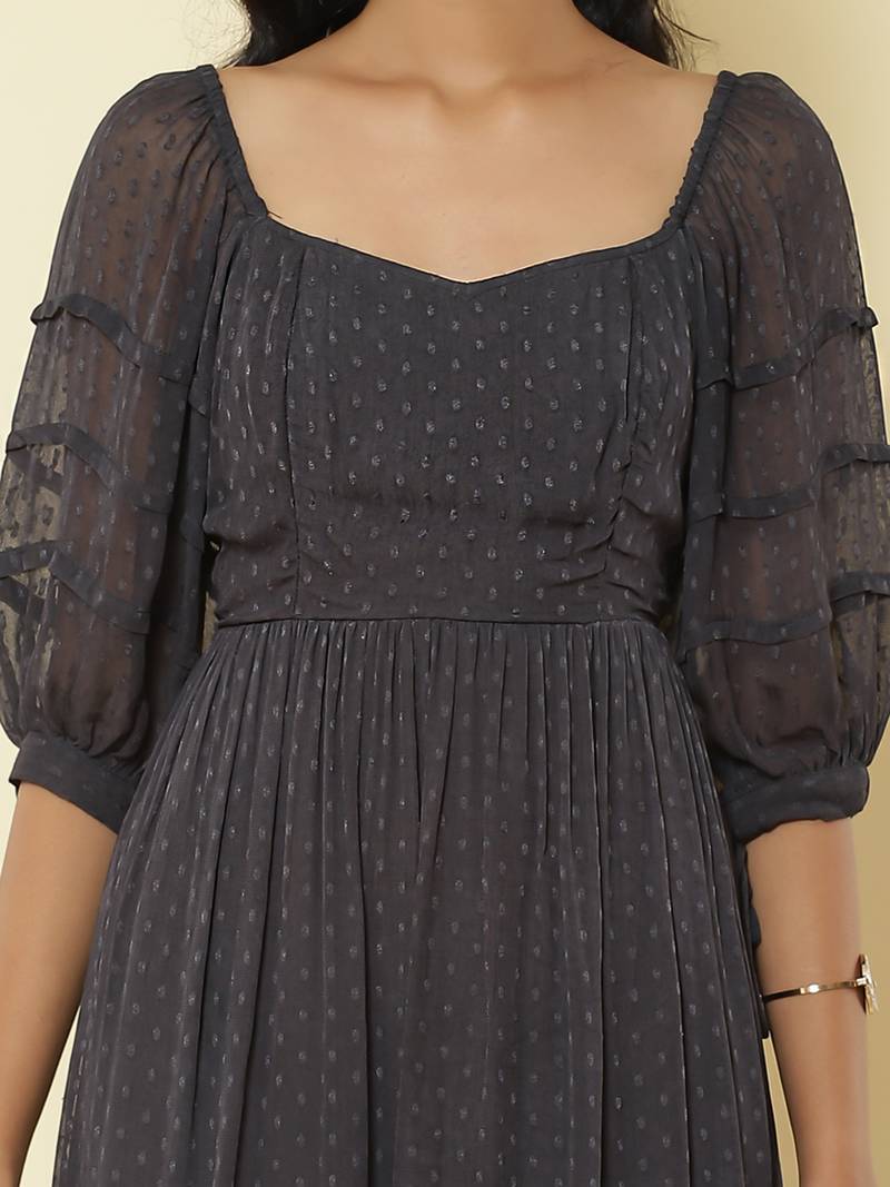 Sweetheart Neck Half Sleeves Solid Long Dress