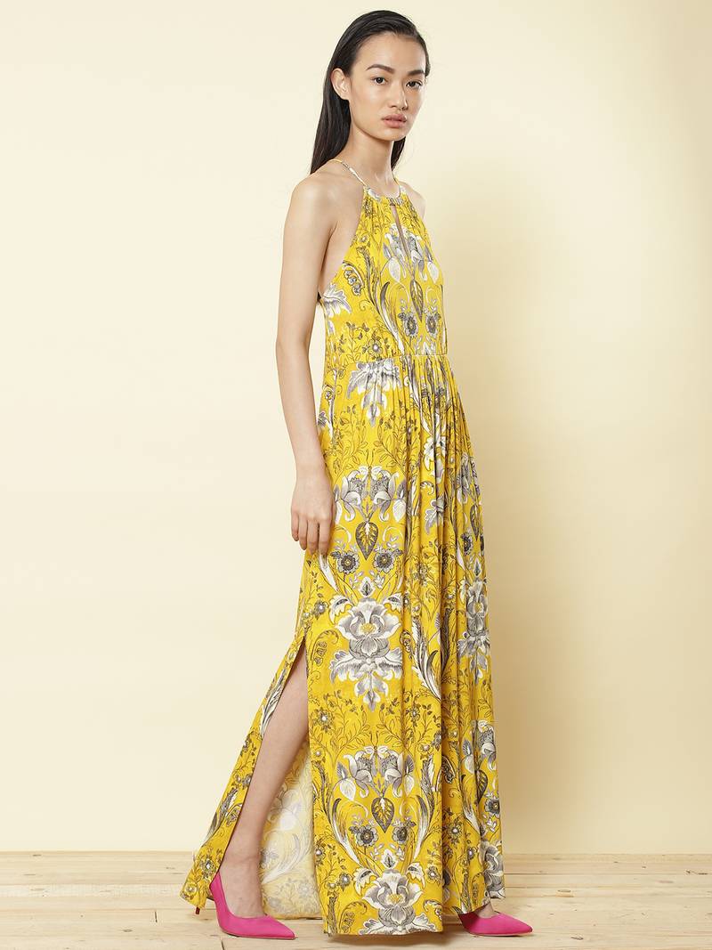 Halter Neck Printed Long Dress