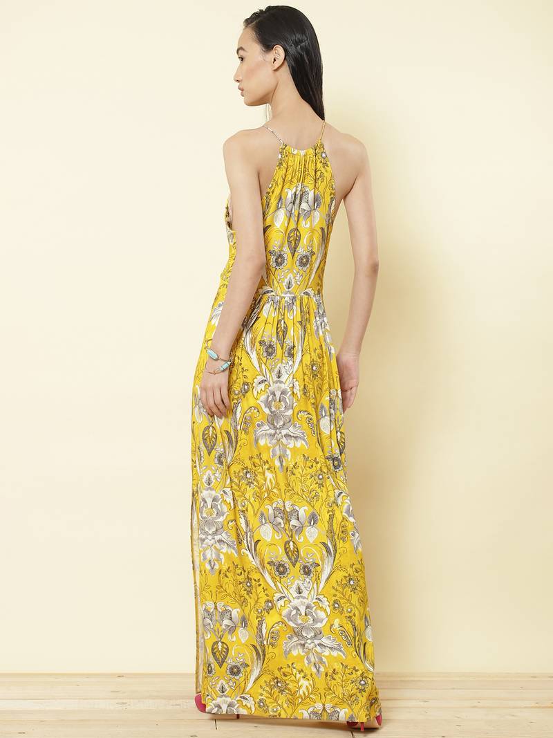 Halter Neck Printed Long Dress