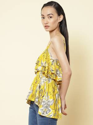 Round Neck Printed Strappy Short Top 2