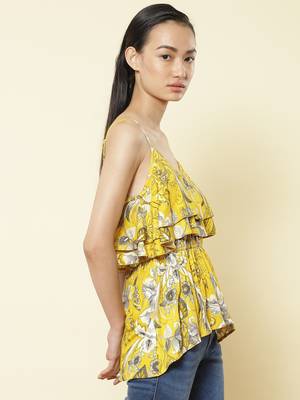 Round Neck Printed Strappy Short Top 3