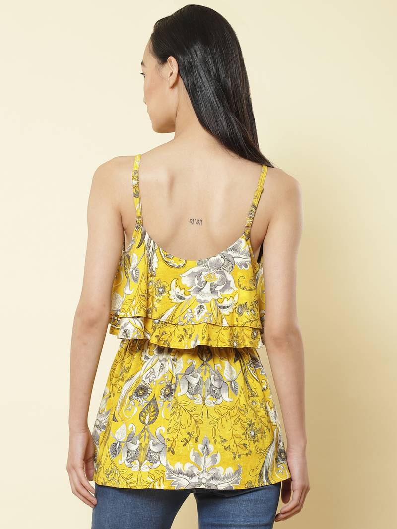 Round Neck Printed Strappy Short Top