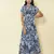 Mandrain Collar Half Sleeves Printed Long Shirt Dress