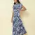 Mandrain Collar Half Sleeves Printed Long Shirt Dress