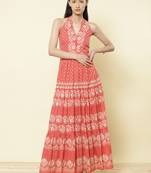 Halter Neck Printed Long Dress