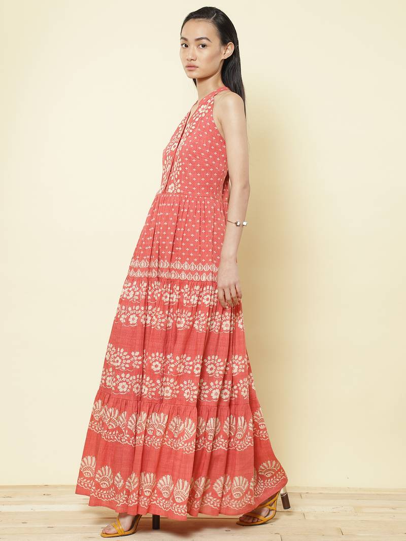 Halter Neck Printed Long Dress