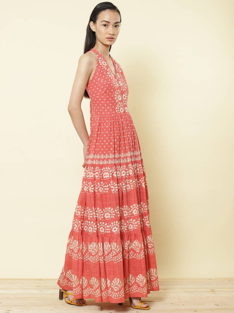 Halter Neck Printed Long Dress