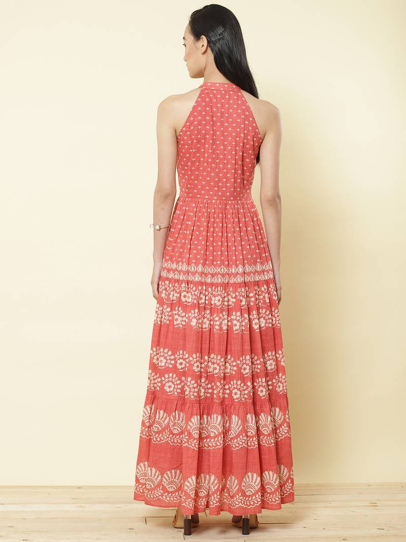 Halter Neck Printed Long Dress