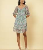 Sweetheart Neck Half Sleeves Printed Short Dress