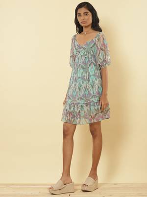 Sweetheart Neck Half Sleeves Printed Short Dress 2