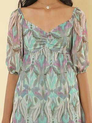 Sweetheart Neck Half Sleeves Printed Short Dress 5