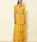 V Neck  Half Sleeves Solid Long Dress
