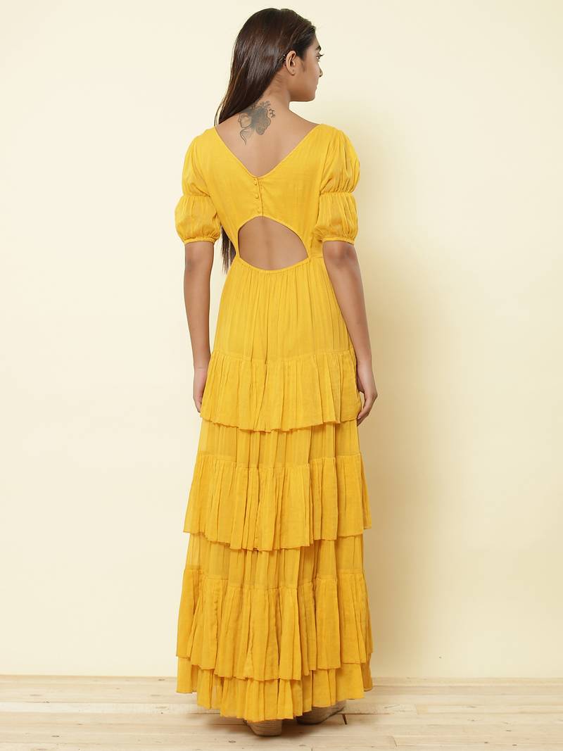 V Neck  Half Sleeves Solid Long Dress