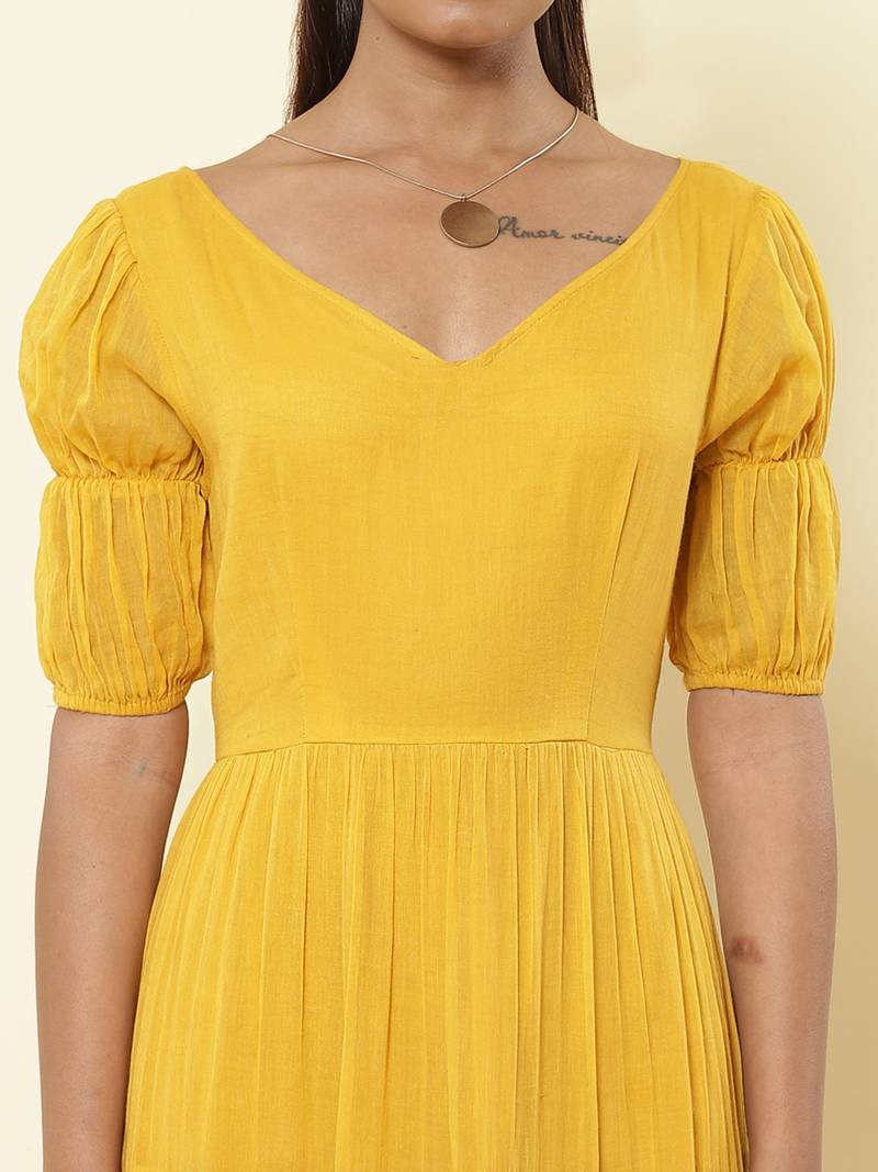 V Neck  Half Sleeves Solid Long Dress