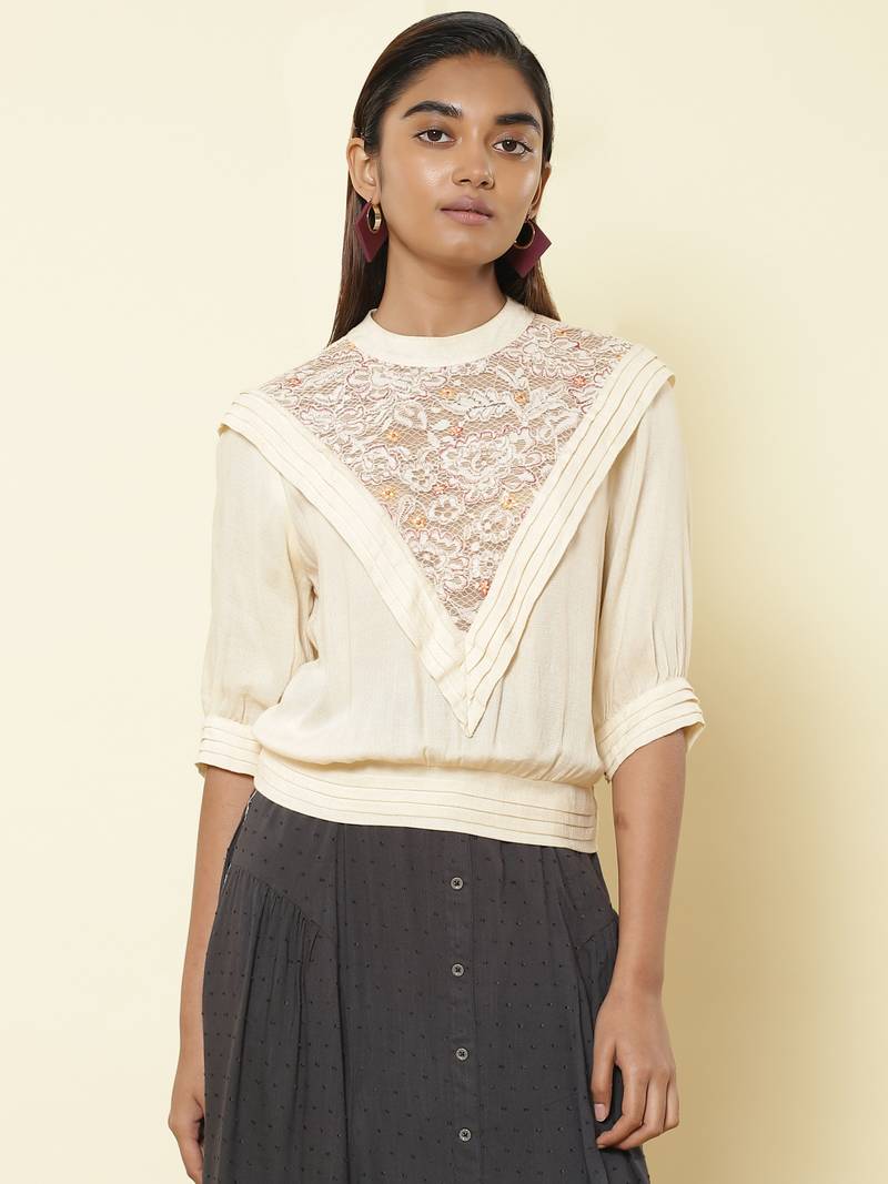 Band Collar Half Sleeves Solid Short Top