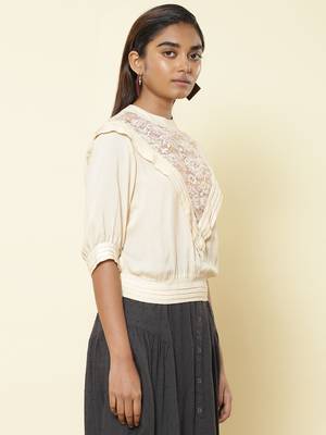 Band Collar Half Sleeves Solid Short Top 4