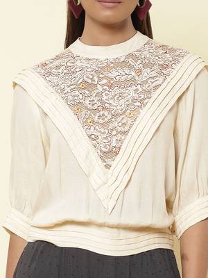 Band Collar Half Sleeves Solid Short Top 6