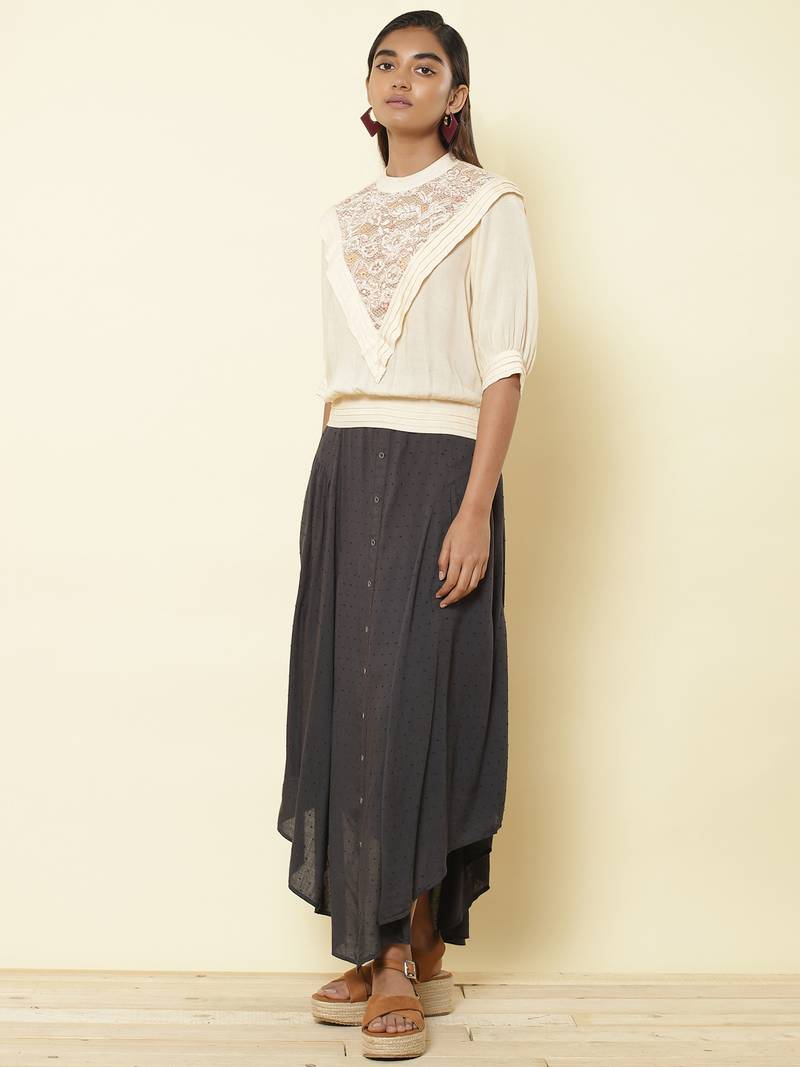 Band Collar Half Sleeves Solid Short Top