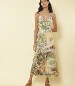 V Neck Strappy Printed Long Dress by LABEL