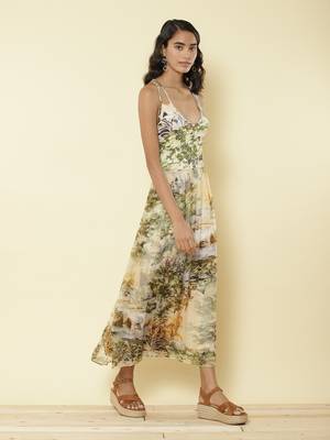 V Neck Strappy Printed Long Dress by LABEL 3