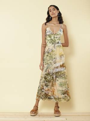 V Neck Strappy Printed Long Dress by LABEL 6
