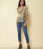 Mandrain Collar Full Sleeves Printed Shirt