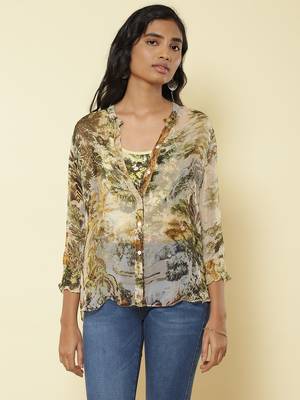 Mandrain Collar Full Sleeves Printed Shirt 2