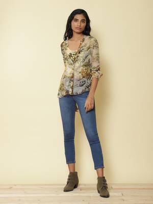 Mandrain Collar Full Sleeves Printed Shirt 7