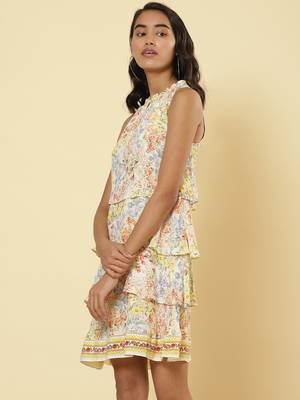 Round Neck Sleeveless Printed Short Dress 3