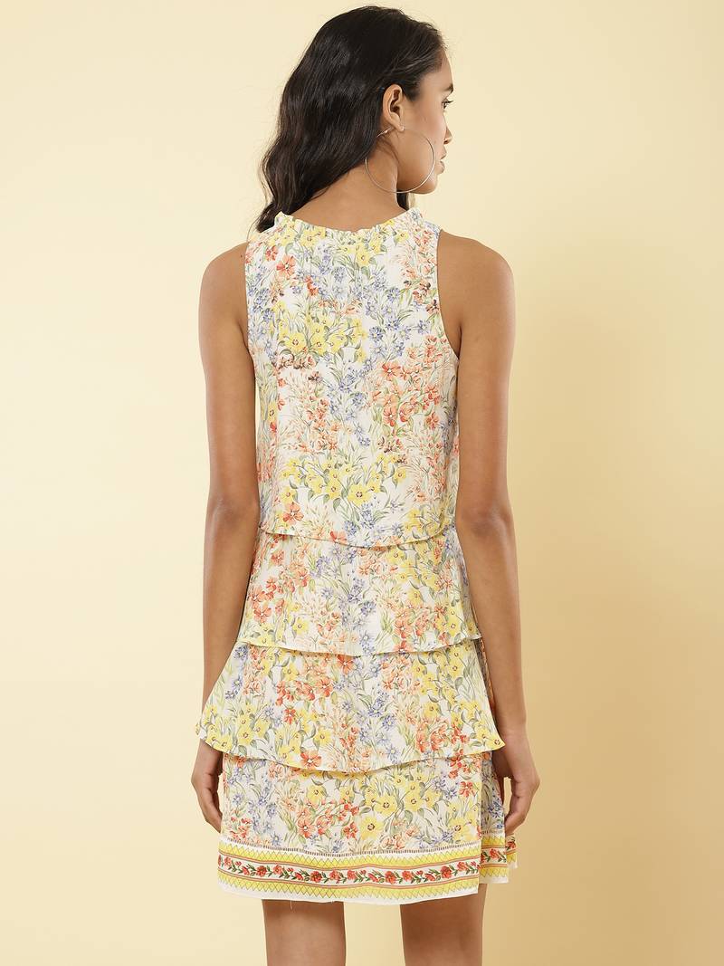 Round Neck Sleeveless Printed Short Dress