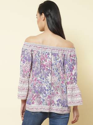 Off Shoulder Full Sleeves Printed Short Top 6