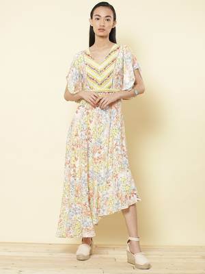 V Neck Half Sleeves Printed Long Dress 1