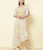 V Neck Half Sleeves Printed Long Dress