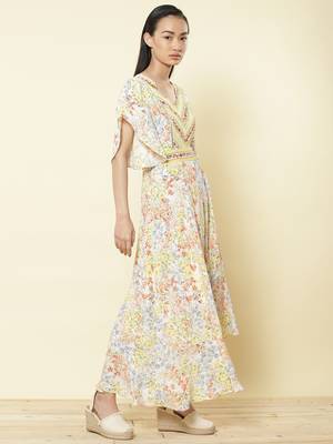 V Neck Half Sleeves Printed Long Dress 3