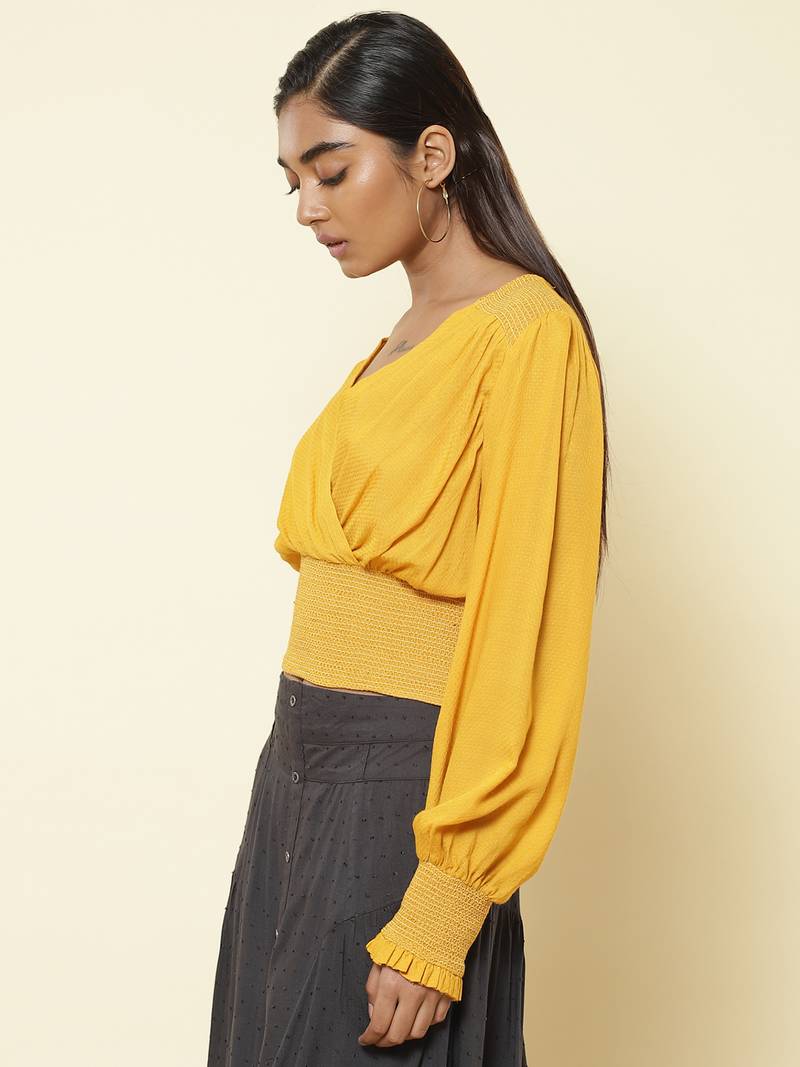 V Neck Full Sleeves Solid Short Top
