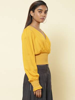 V Neck Full Sleeves Solid Short Top 4
