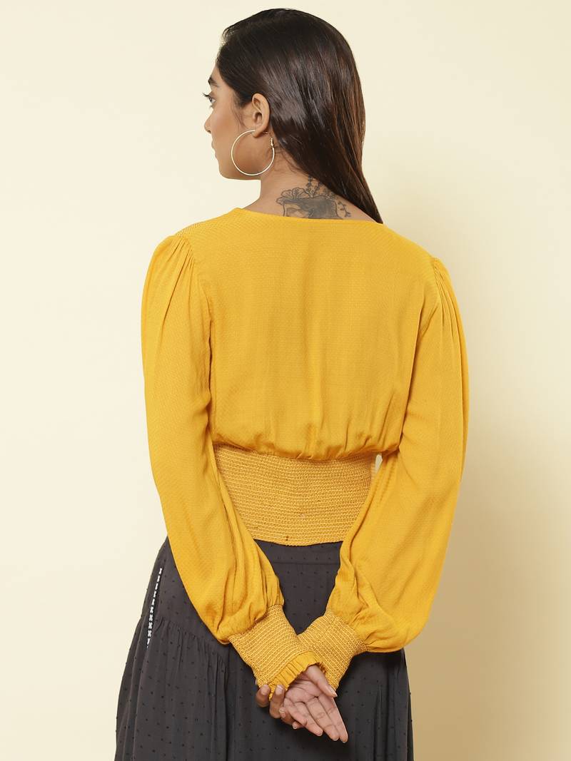 V Neck Full Sleeves Solid Short Top