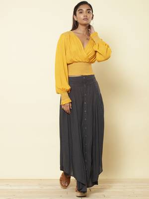 V Neck Full Sleeves Solid Short Top 6