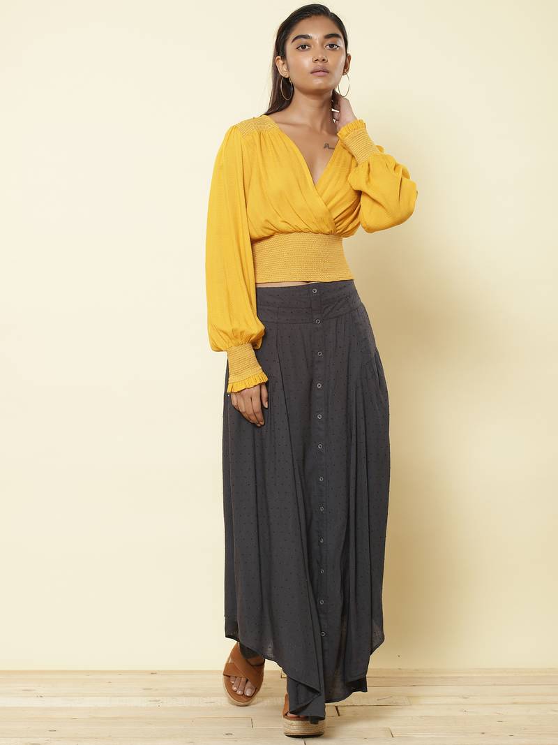 V Neck Full Sleeves Solid Short Top