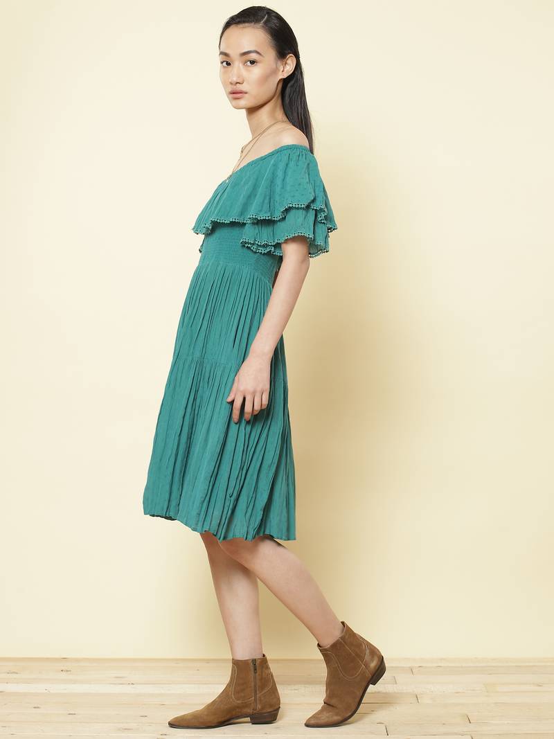 Off Shoulder Half Sleeves Solid Short Dress